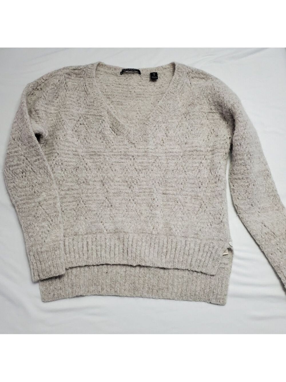 Scotch & Soda V Neck Sweater Longsleeve Alpaca Mohair Blend Beige Small